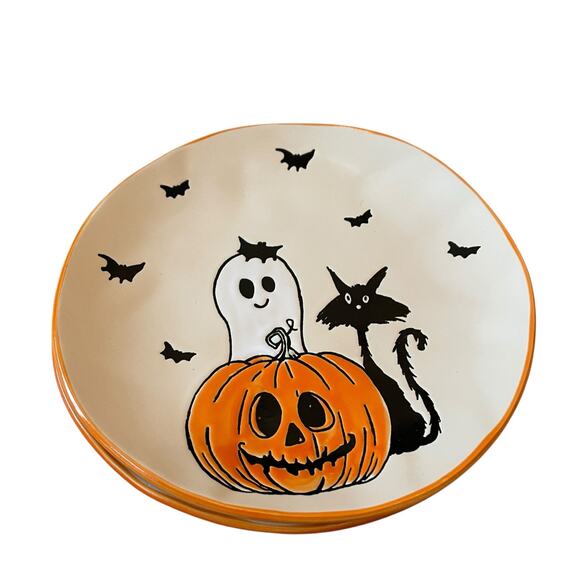 ELI & ANA Halloween Salad Plates 8in Black Cat Bats Ghost Pumpkin Set of 2 New - Picture 8 of 11